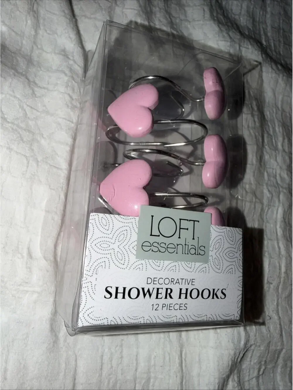 12 Loft Essentials decorative silver Shower curtains hooks  W/Pink Bow